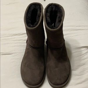 Chocolate shearling short UGG boots